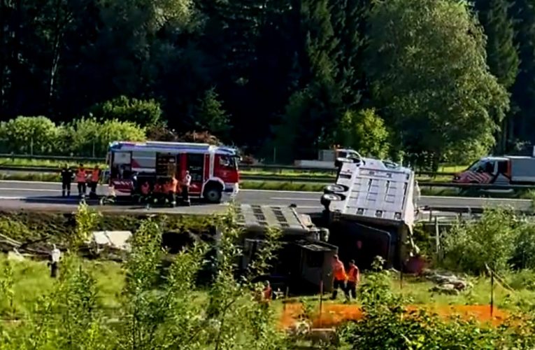 Borzalmas látvány az A9-esen: felborult egy sertésszállító kamion, több állat elpusztult, az autópályát lezárták