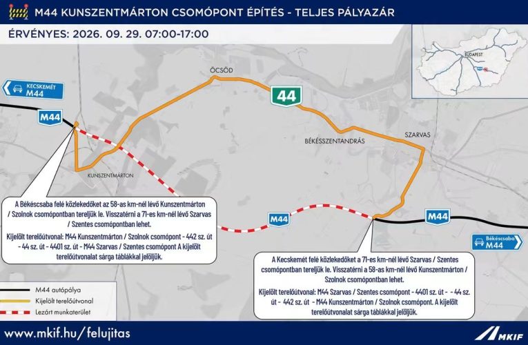 Teljes pályazár lesz az M44-es autóúton
